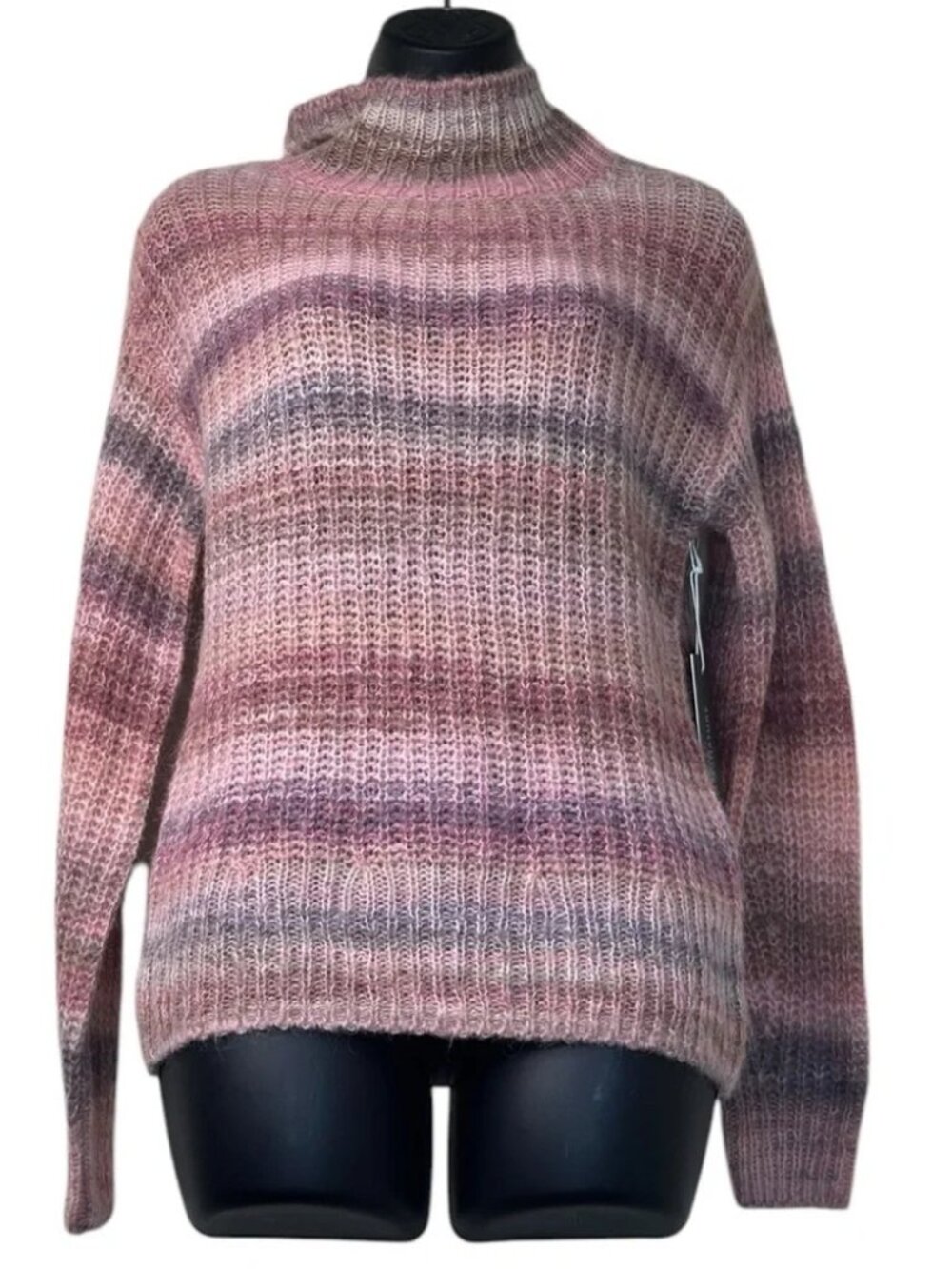 NWT Nordstrom Signature Women's Geometric Space Dye Mock Neck Sweater Size X-SM